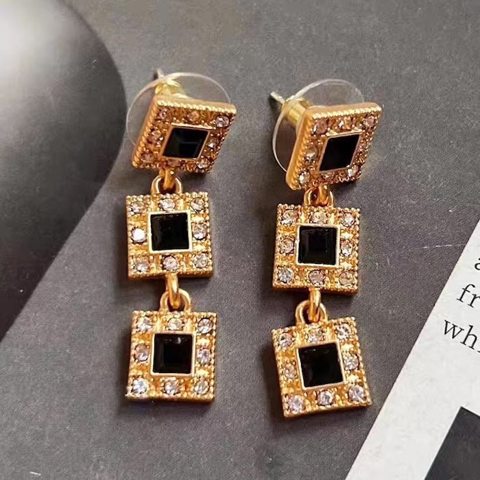 Vintage stijl geometrische zwarte Onyx sieradenset