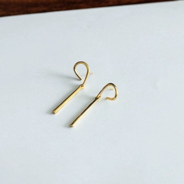 Geometrische Curve Hoop Long Line Bar Oorbellen