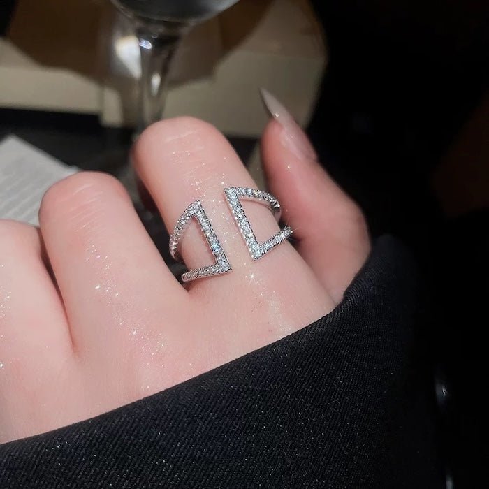 Geometrische Pavé Open Ring