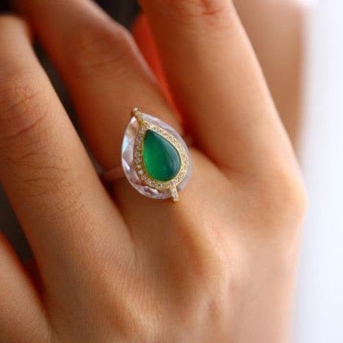 Vorstelijke groene Onyx traanring