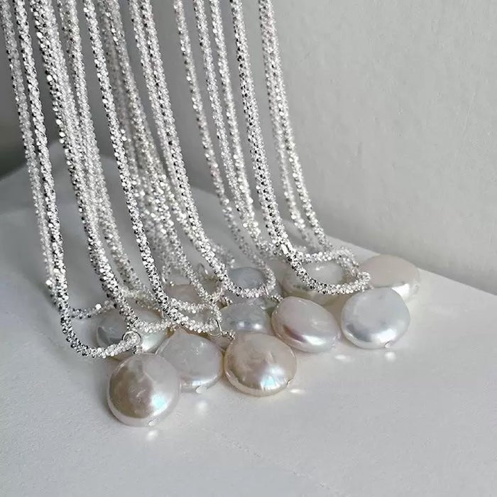 Glitter munt barokke parel hanger ketting