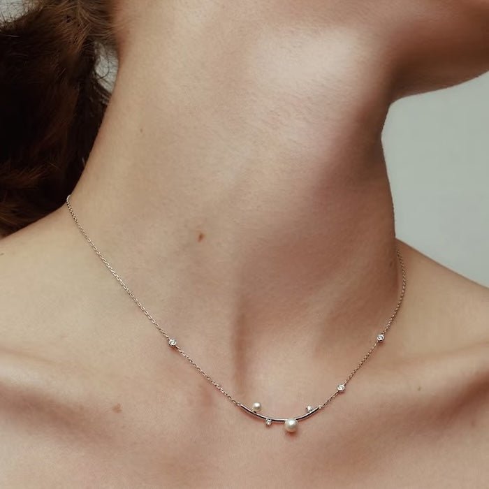 Sterling Silver Starry Pearl en Crystal Necklace