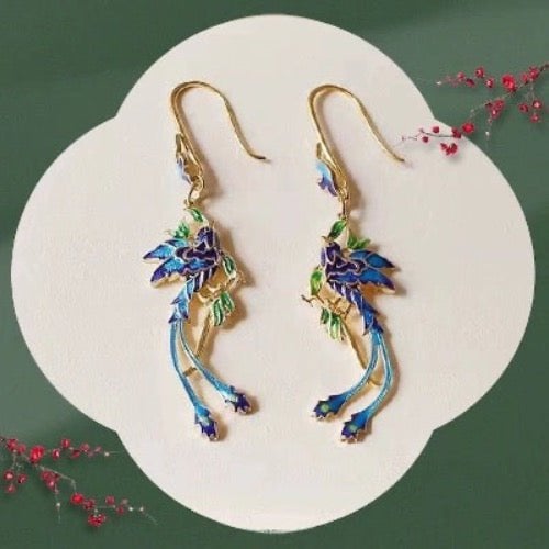 Dynastie Cloisonné Phoenix & bloem oorbellen