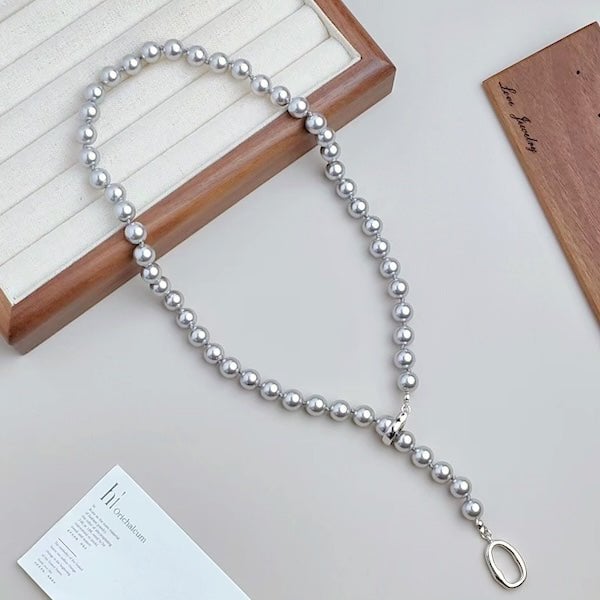 Zilveren mist parel kralen ketting