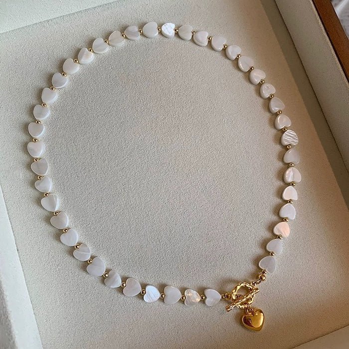 Parelmoer hart charme ketting