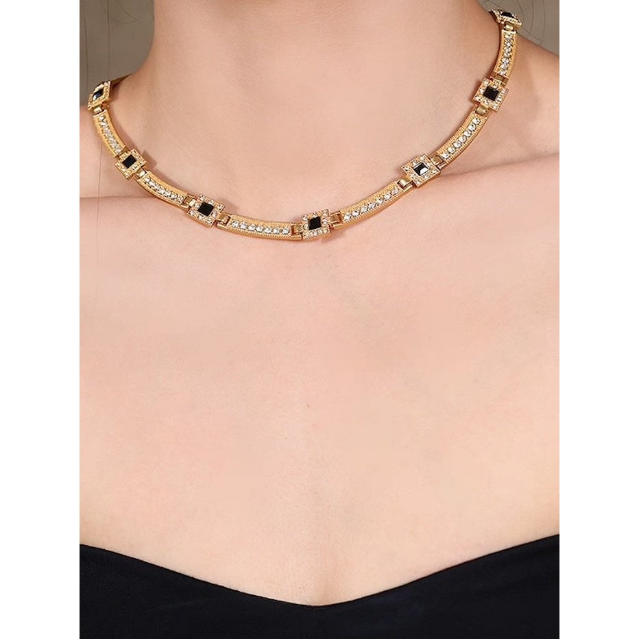 Vintage stijl geometrische zwarte Onyx sieradenset
