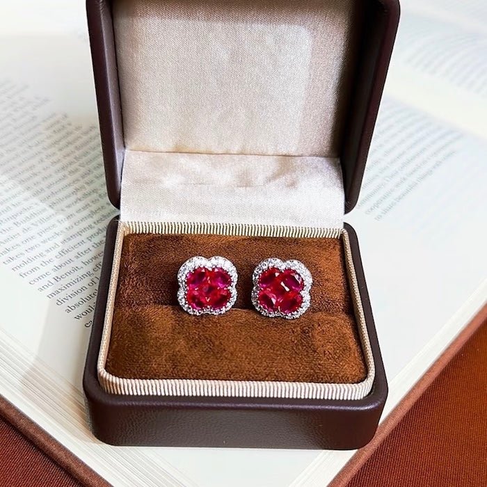 Levendige Ruby bloem sieraden set