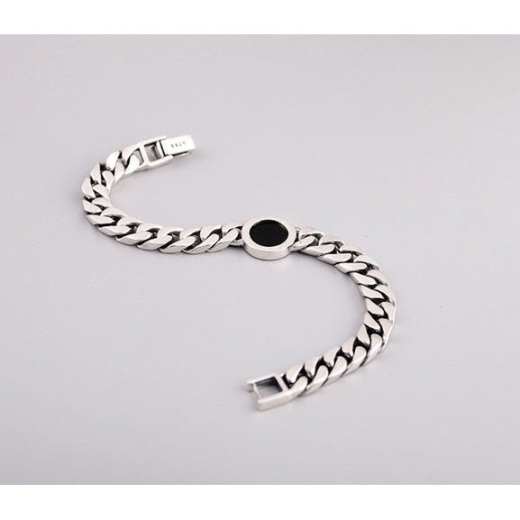 Sterling zilveren Cubaanse kettingarmband - zwarte onyx