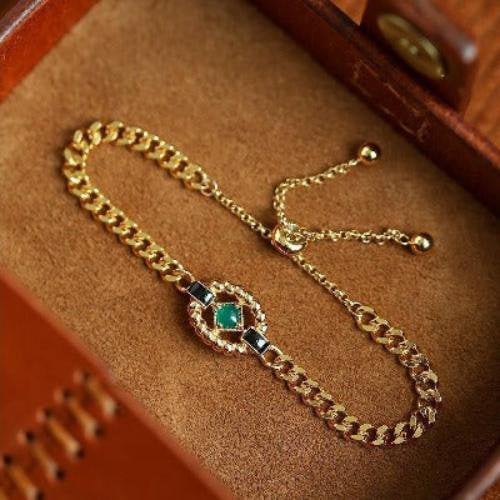 Luxe Schakelarmband met Groene Onyx