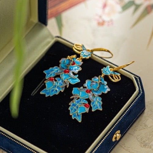 Dynastie Cloisonné Phoenix & bloem oorbellen