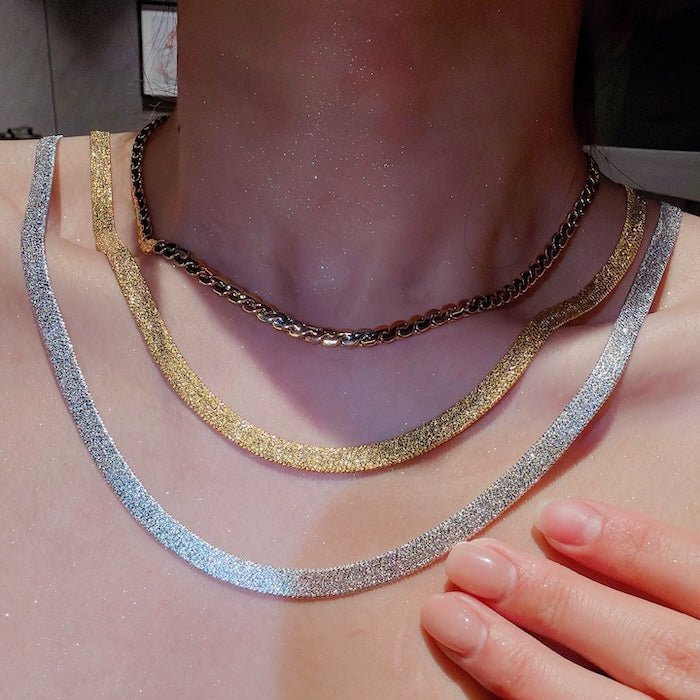 Ultra glanzende gelaagde ketting met visgraatmotief