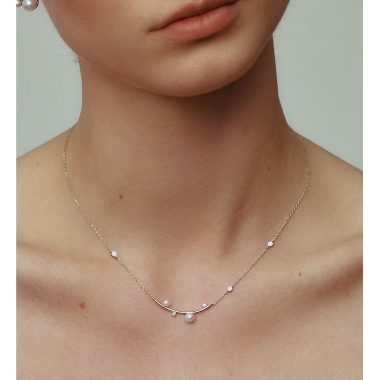 Sterling Silver Starry Pearl en Crystal Necklace