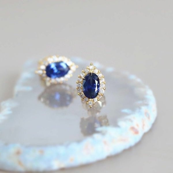 Saffierlook blauwe kristallen oorbellen