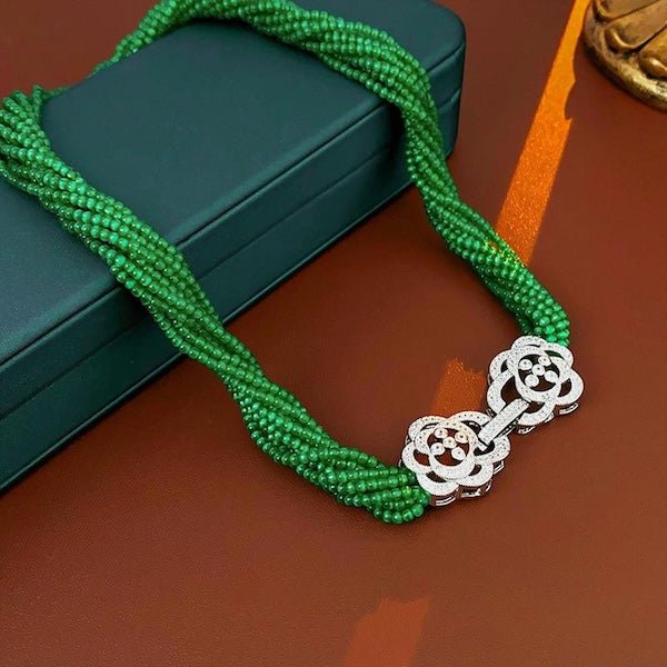 Gevlochten choker met cat's oogstenen kralen - Camille sluiting