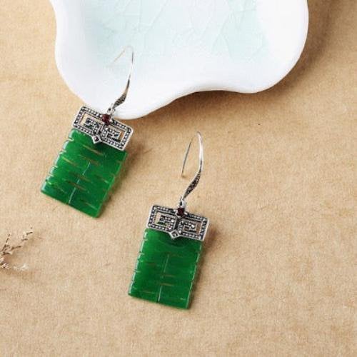 Dubbel geluk Jade drop oorbellen