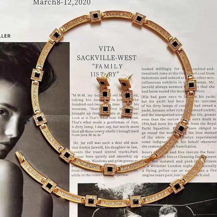 Vintage stijl geometrische zwarte Onyx sieradenset