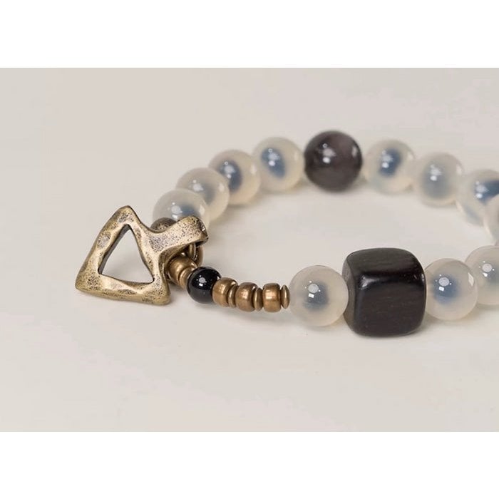 Snoep Agaat kralenarmband met bronzen bedel