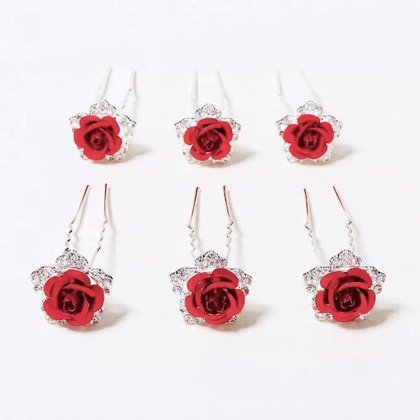 Scarlet Rose bruidshaarspelden-één set van 8