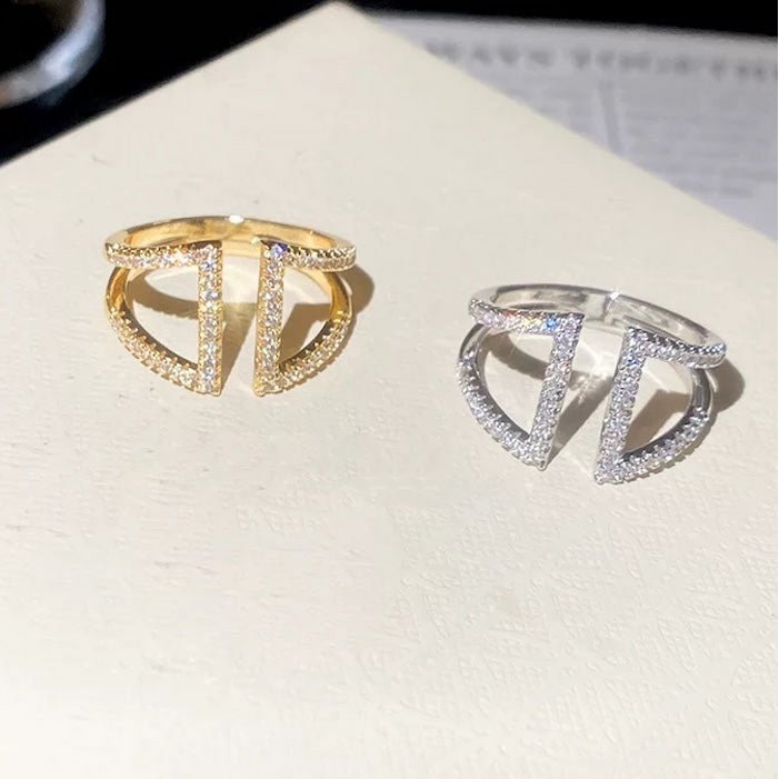Geometrische Pavé Open Ring