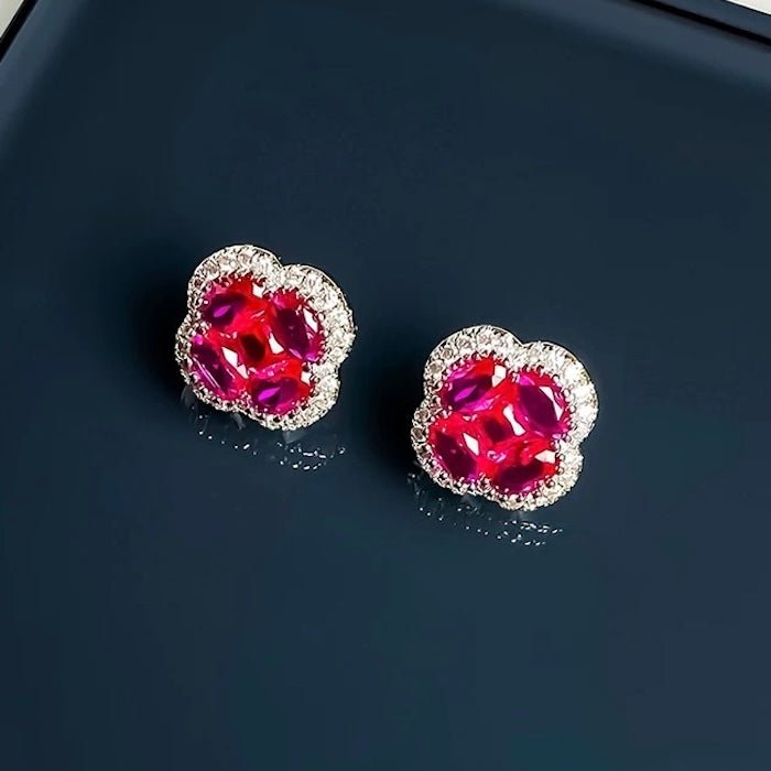 Levendige Ruby bloem sieraden set