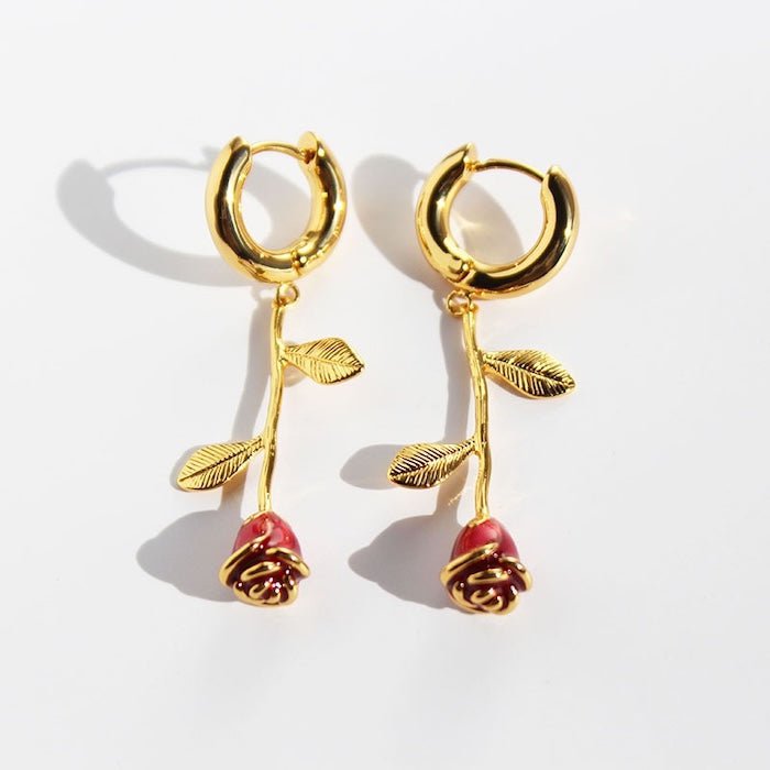 Romantische rode roos ketting en oorbellen