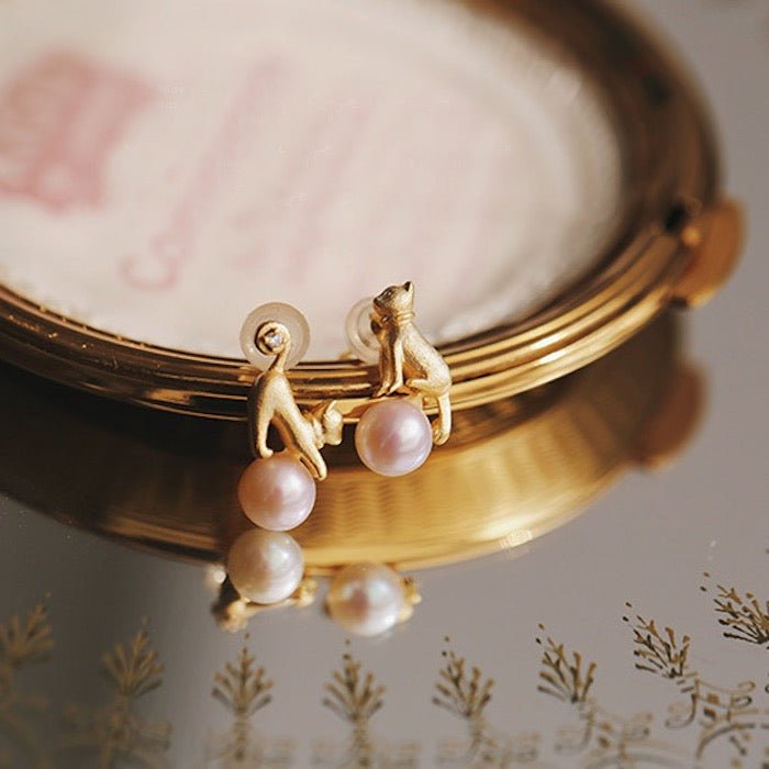 Asymmetrische kat oorbellen & ketting