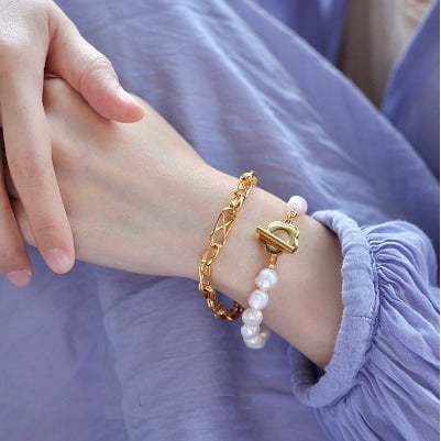 Zoetwaterparel kralen armband - bloemgesp