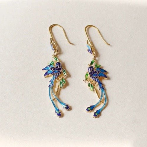 Dynastie Cloisonné Phoenix & bloem oorbellen