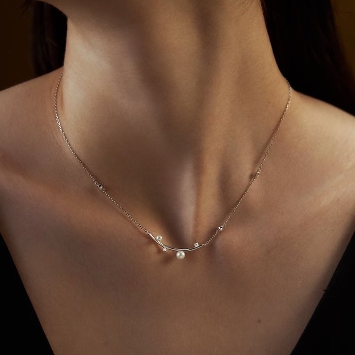 Sterling Silver Starry Pearl en Crystal Necklace