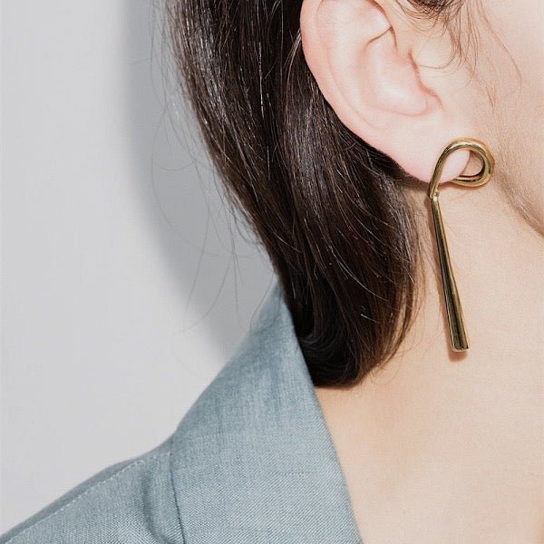 Geometrische Curve Hoop Long Line Bar Oorbellen