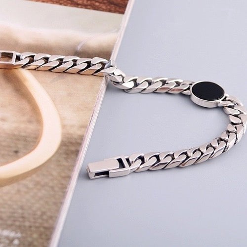 Sterling zilveren Cubaanse kettingarmband - zwarte onyx