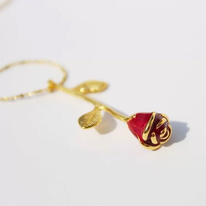 Romantische rode roos ketting en oorbellen