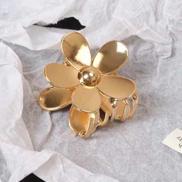 Levendige bloemklauw metalen haarclips-goud en zilver