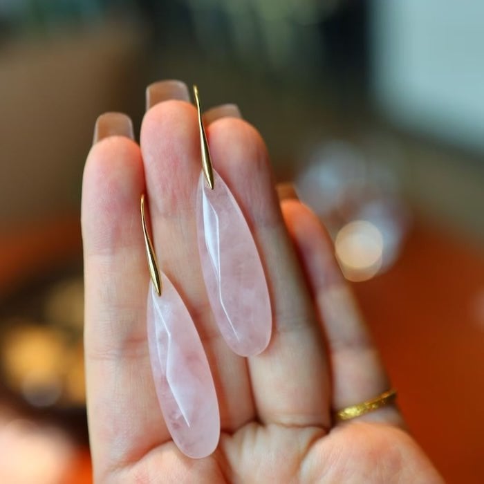 Minimalistische Rozenkwarts Waterdrop Oorbellen