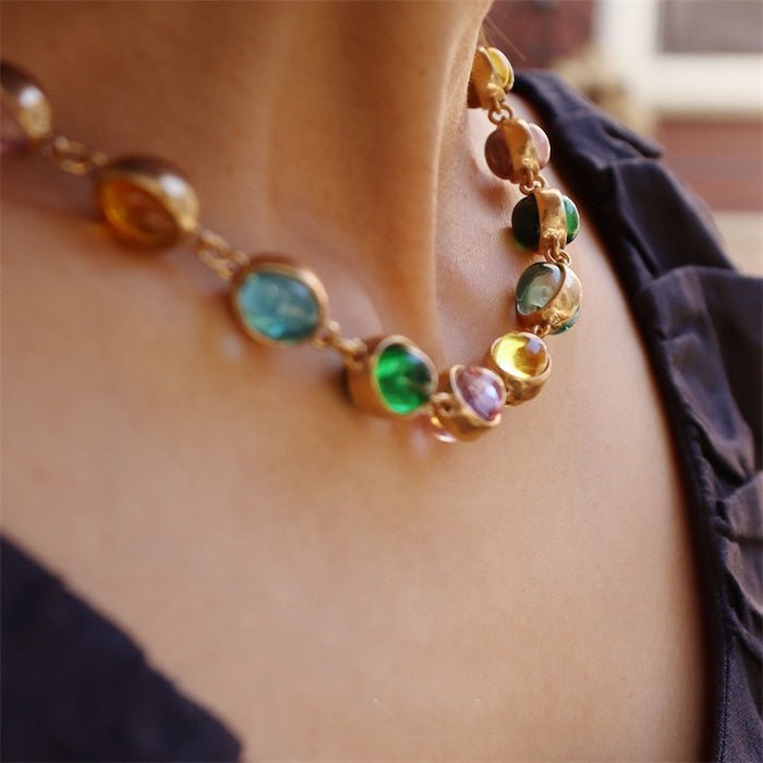 Vintage regenboog glazen stenen sieradenset