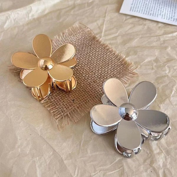 Levendige bloemklauw metalen haarclips-goud en zilver