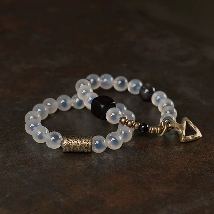 Snoep Agaat kralenarmband met bronzen bedel