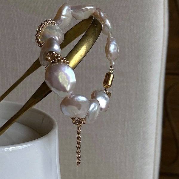 Unieke barokke parelmuntkralenarmband