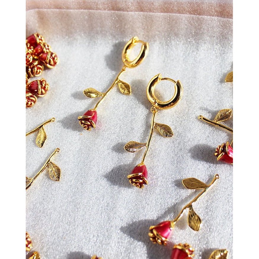 Romantische rode roos ketting en oorbellen