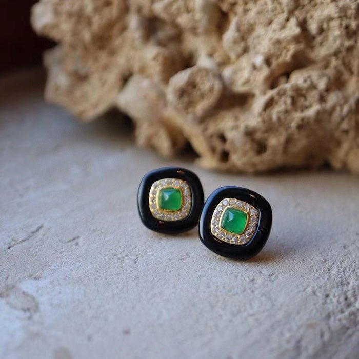 Vintage zwarte Onyx Halo oorstekers