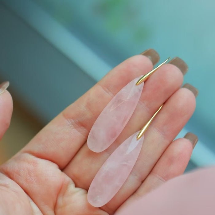 Minimalistische Rozenkwarts Waterdrop Oorbellen