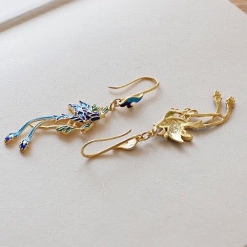 Dynastie Cloisonné Phoenix & bloem oorbellen