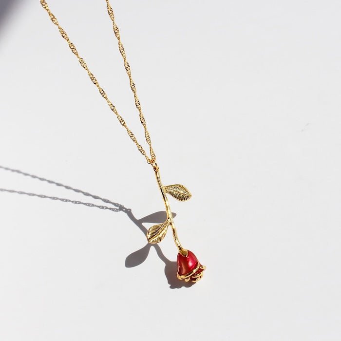 Romantische rode roos ketting en oorbellen