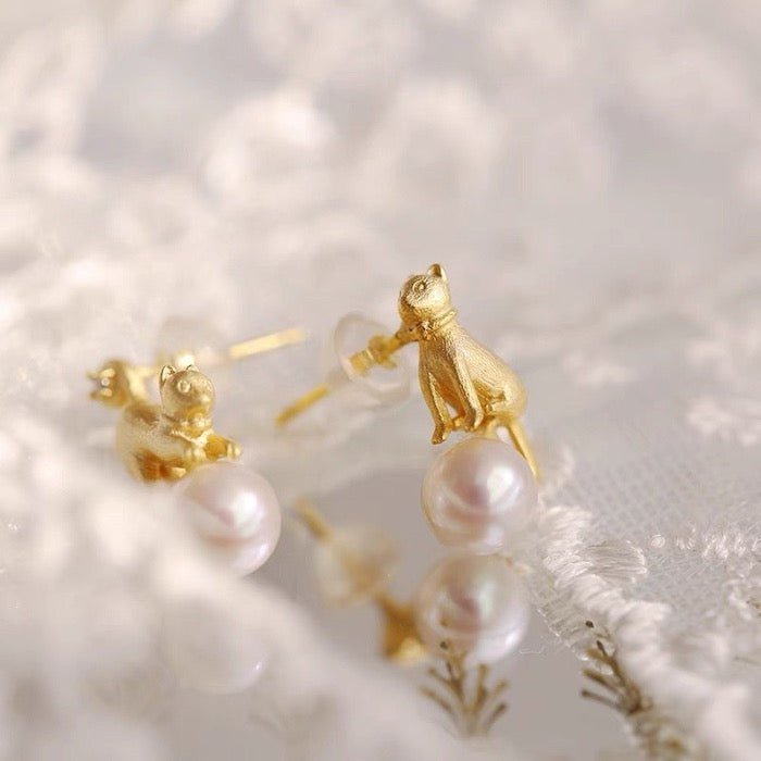 Asymmetrische kat oorbellen & ketting