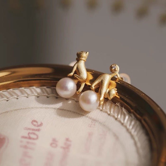 Asymmetrische kat oorbellen & ketting