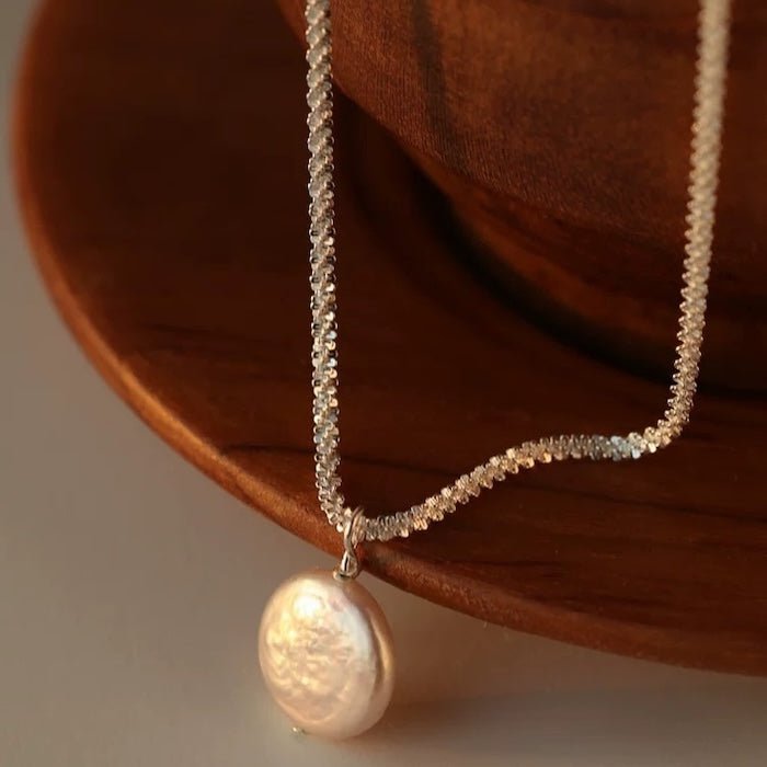Glitter munt barokke parel hanger ketting