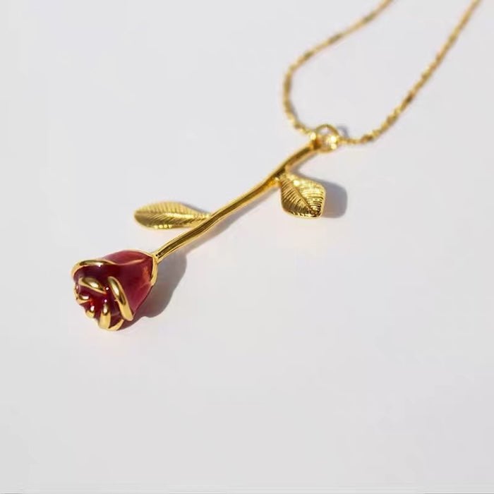 Romantische rode roos ketting en oorbellen