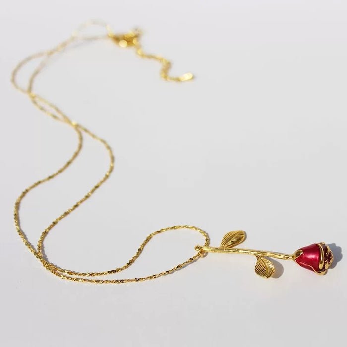 Romantische rode roos ketting en oorbellen