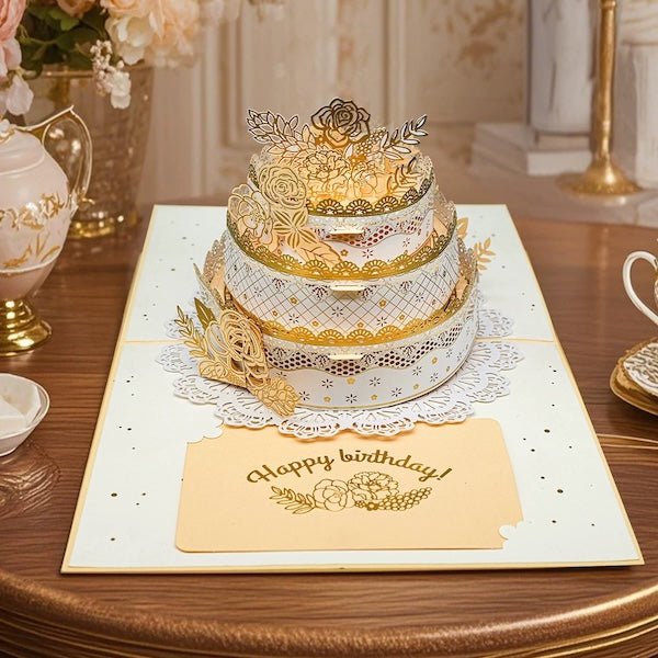 3D-verjaardagskaart - Luxe Lace Cake-ontwerp