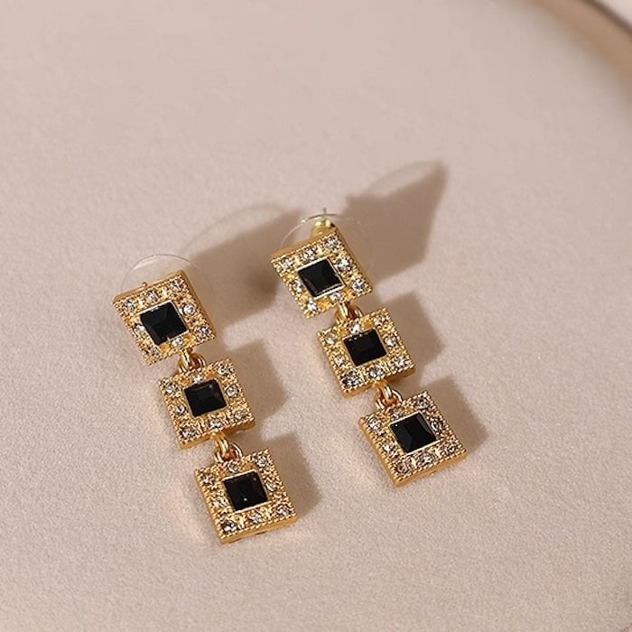 Vintage stijl geometrische zwarte Onyx sieradenset
